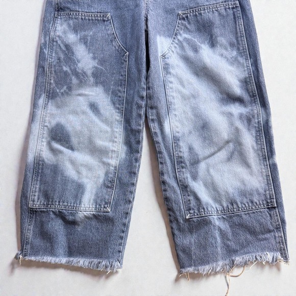 Levi's M Highwater Denim Overalls Distressed Acid Wash Wide Leg Cropped Grunge - Picture 3 of 12